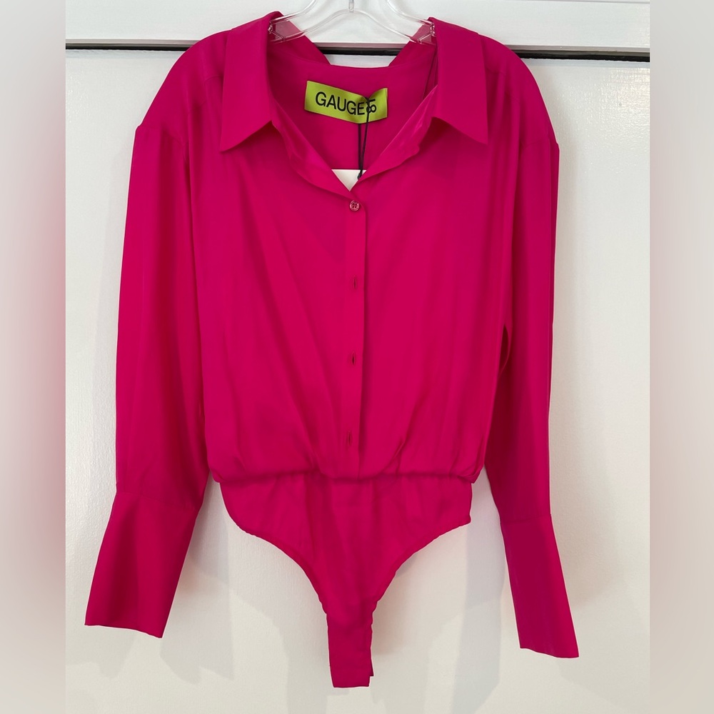 NWT Gauge81 Pink Silk blouse bodysuit with built in cami